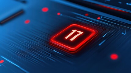Vivid red button on tranquil blue background, study in minimalist design and color contrast