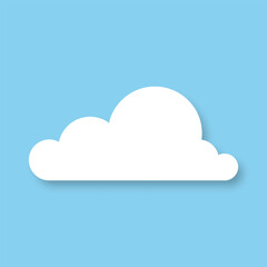 The icon of a white fluffy cloud with a shadow on a blue background. Cartoon cloud. Vector EPS 10.