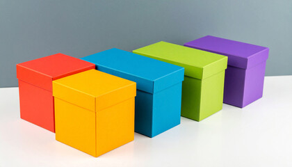 Obraz premium Row of Colorful Product Boxes Shelf