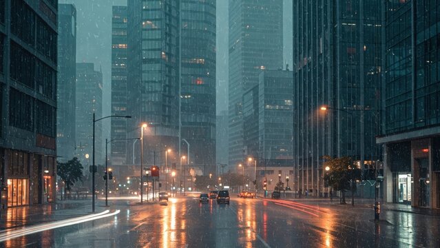 Heavy rain falling in modern urban cityscape with reflections rain wallpaper 4k | rain aesthetic wallpaper 4k | rain frog | rain news weather report monsoon