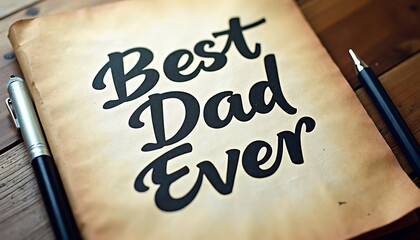 Cherished Tribute: Celebrating Fatherhood with a Handwritten Message. An old paper displays the timeless message of "Best Dad Ever" along with pen which conveys love.