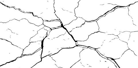 The cracks texture and grunge background of The ground cracks on white  background,  fissure. Dirty monochrome pattern vector,  black and white scratched texture, Vector. Illustration.