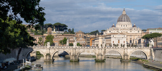 Obraz na płótnie Canvas Ponte Sant'Angelo and St Peter Basilica in Rome, Italy 