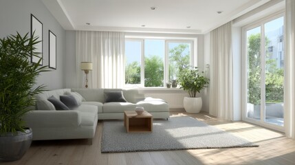 Fototapeta premium Modern neutral living room interior