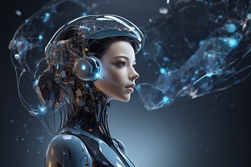 Futuristic vr glasses connecting neural link digital cybernetic metaverse neon city world space universe
