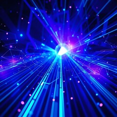 Fototapeta premium An abstract technology background features vibrant blue and purple geometric patterns, creating a dynamic and futuristic digital scene.