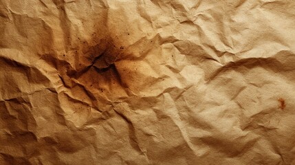 Vintage brown crumpled paper texture with burn mark