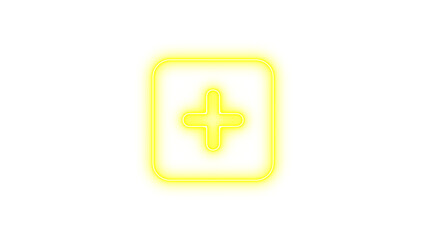 Glowing Neon Plus Sign Icon, Neon square plus glow with transparent background