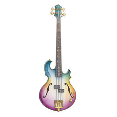 Fototapeta premium A colorful electric bass guitar with rainbow gradient finish isolated view.