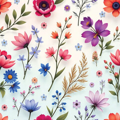 seamless  flower pattern on  watercolor background