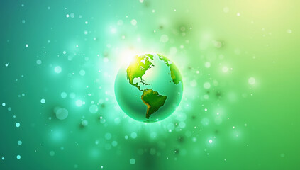 Green Earth Globe with Bokeh Glow and Soft Teal Lighting Effects on a Dark Background