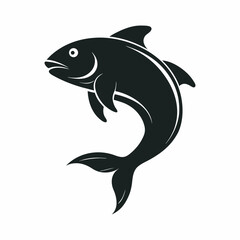 Fototapeta premium Fish jumping vector silhouette on white background