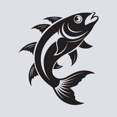 Fish jumping vector silhouette on white background