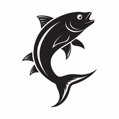 Fish jumping vector silhouette on white background