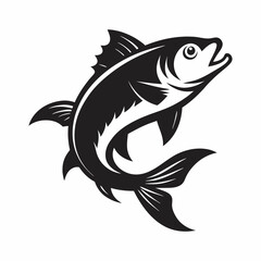 Fish jumping vector silhouette on white background