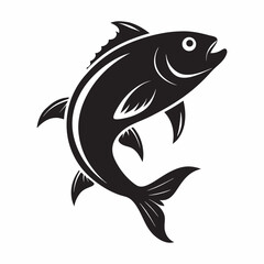 Fish jumping vector silhouette on white background