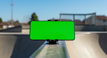 Green screen smartphone mockup in outdoor skate park