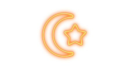 Obraz premium Neon Crescent Moon and Star Sign, Neon star and crescent glow with transparent background