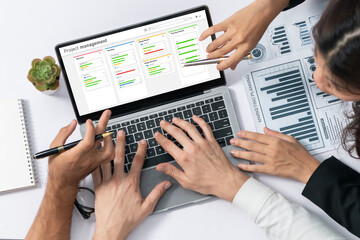 Project planning software for brisk business project management on the computer screen showing...