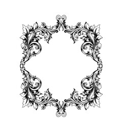 Hand drawing vintage frame with floral ornament