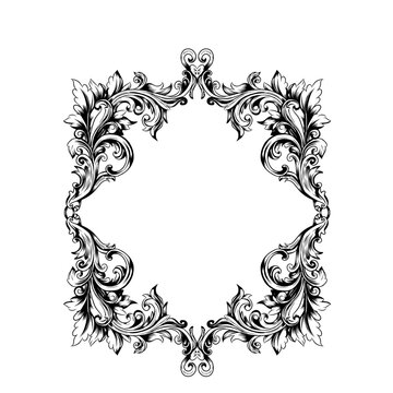 Hand drawing vintage frame with floral ornament