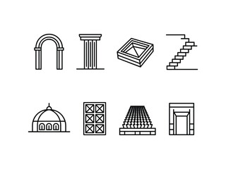 Architectural line icons set building design elements