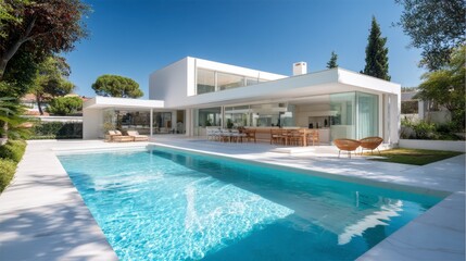 Fototapeta premium Modern white house with pool