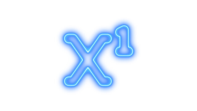 Neon Letter X with Superscript 1, Neon superscript glow with transparent background