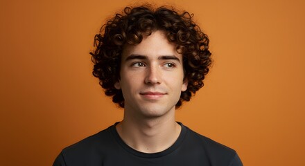 Obraz premium Portrait of a young person with a cheerful expression against a solid orange background