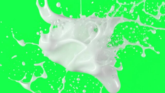 White milk splash animation, transparent 4K video, green screen