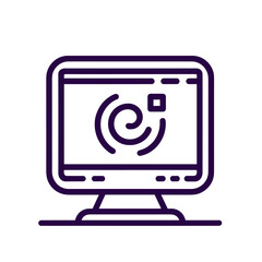 Computer monitor displaying abstract digital design in simple style  on a transparent background