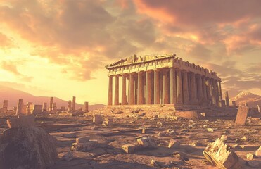 Obraz premium Parthenon Ruins, Columns, Ancient Temple, Sky, Landscape, Stones, Architecture