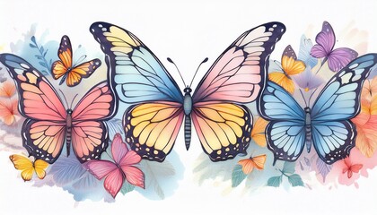 Obraz premium beautiful watercolor illustrations of butterflies in pastel colors perfect for art projects nature themes and design inspiration isolated on a white background