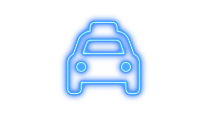 Bright neon sign of a taxi cab, Neon taxi glow with transparent background