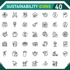 Sustainability icon collection, with editable stroke. Sustainability thin line icon set. Vector illustration.