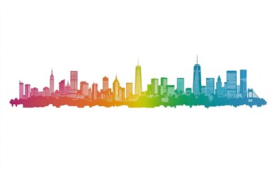 Naklejka premium Rainbow Cityscape Skyline with Buildings on White Background