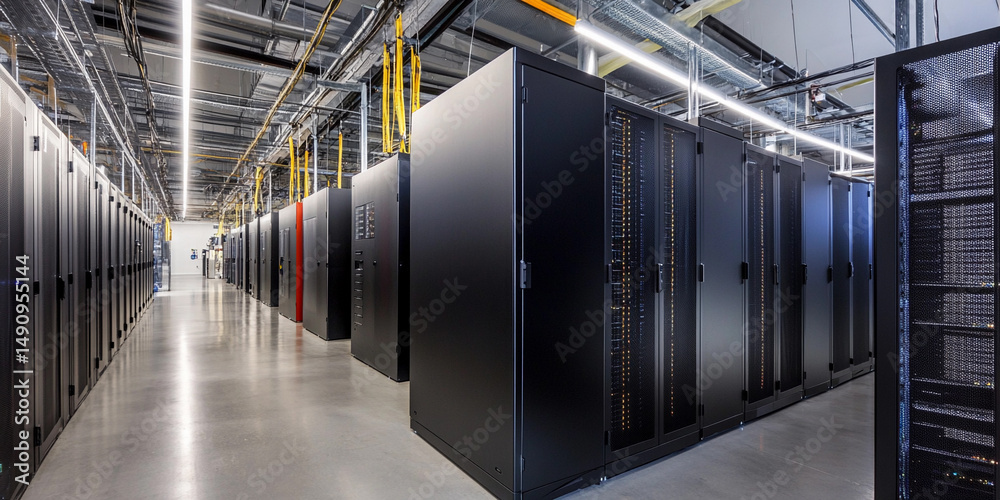 Aufkleber Dark tech server room with advanced computing equipment Generative AI