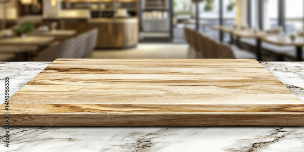 Poster empty wooden kitchen counter mockup for design showcasing generative ai