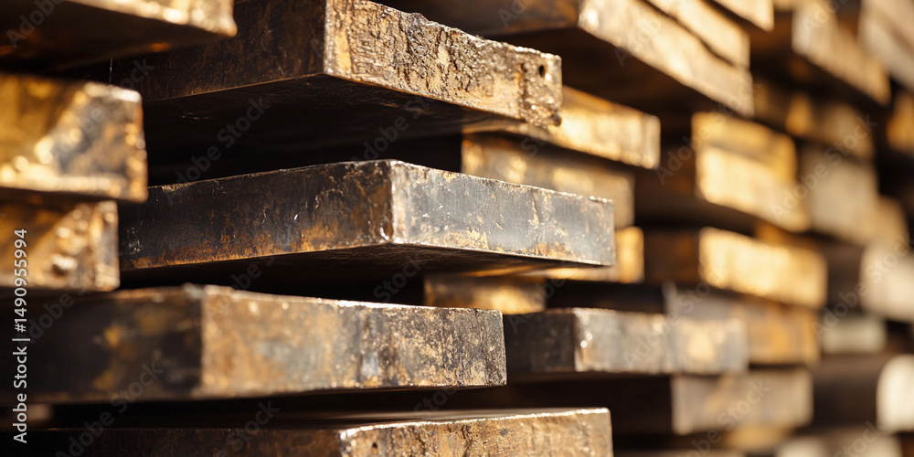 Poster beryllium metal ingots stacked in industrial setting generative ai
