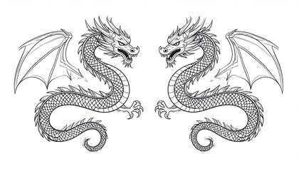 Fototapeta premium Dragons with Symmetrical, and Graphic Design.