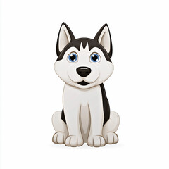 Obraz premium Cute Husky Puppy Cartoon Illustration – Adorable Siberian Dog Character Isolated on White Background, Kawaii Animal Art for Kids, Stickers, and Digital Design Projects