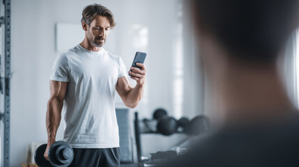 Fitness coach demonstrating workout routine in gym for exercise and health inspiration