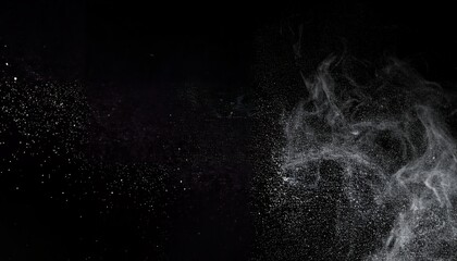 Overlay texture. Fine dust speckles and grunge noise texture on solid black background, retro cinematic overlay effect