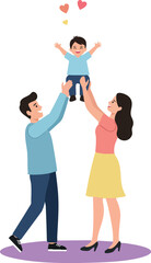 Obraz premium Happy family playing with child showing love and joy together in simple vector design 