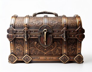 vintage wooden treasure chest with intricate metal details capturing the essence of adventure and history white background