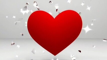 Red heart surrounded by confetti and stars on a white background - Powered by Adobe