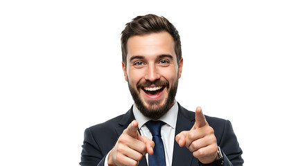 Happy Businessman Pointing at You  Success, Achievement, and Positive Attitude