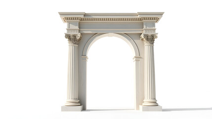 Fototapeta premium Highly detailed, intricately carved classic column arch standing upright, centered and symmetrically positioned on a pristine, pure white background, devoid of any shadows or extraneous elements, with