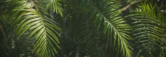 Vibrant green palm fronds, sunlight dappled, rich textures , nature background, leaves