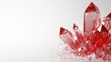 Close-up of a cluster of red crystals on a white background. the crystals are arranged in a way that they form a star-like shape, with each crystal having a pointed tip.